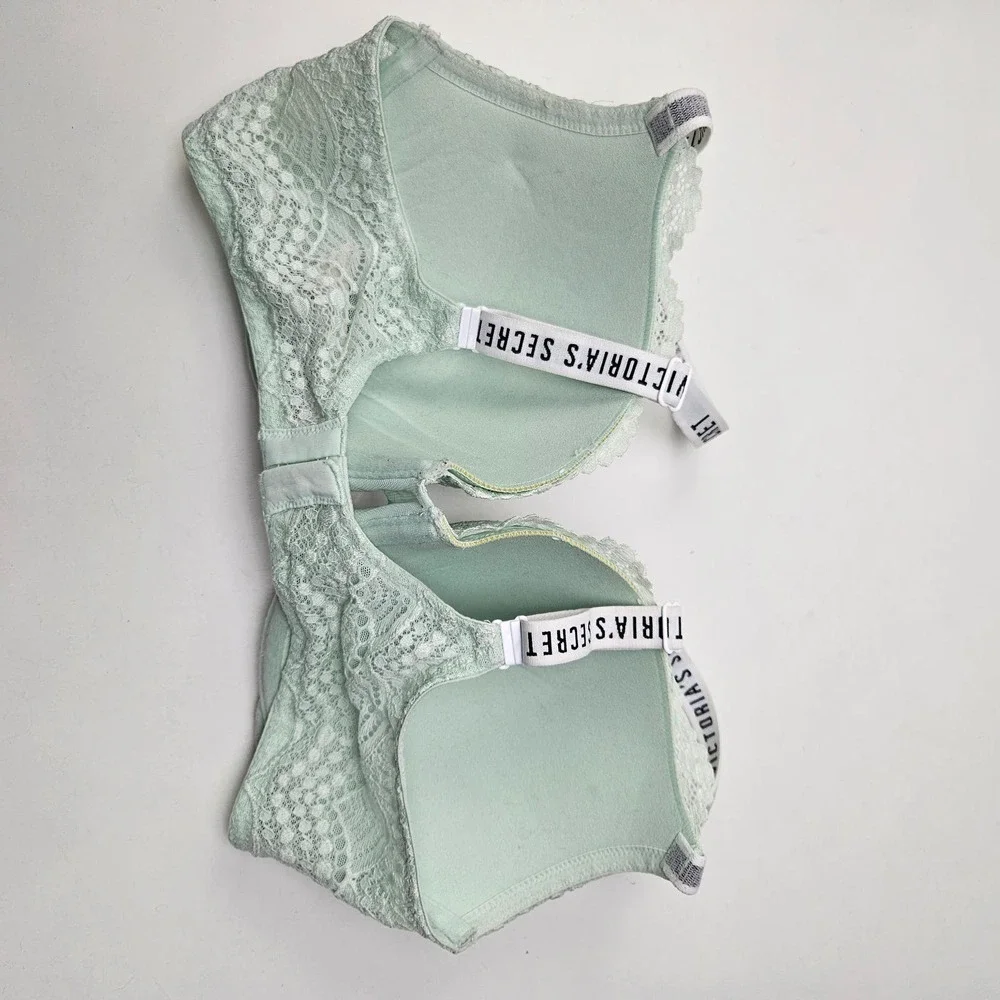 Victoria's‎ Secret T-Shirt Push Up Full Coverage Bra 36D Mint Lace Logo Straps